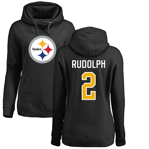 Women Pittsburgh Steelers Football 2 Black Mason Rudolph Name and Number Logo Pullover NFL Hoodie Sweatshirts
